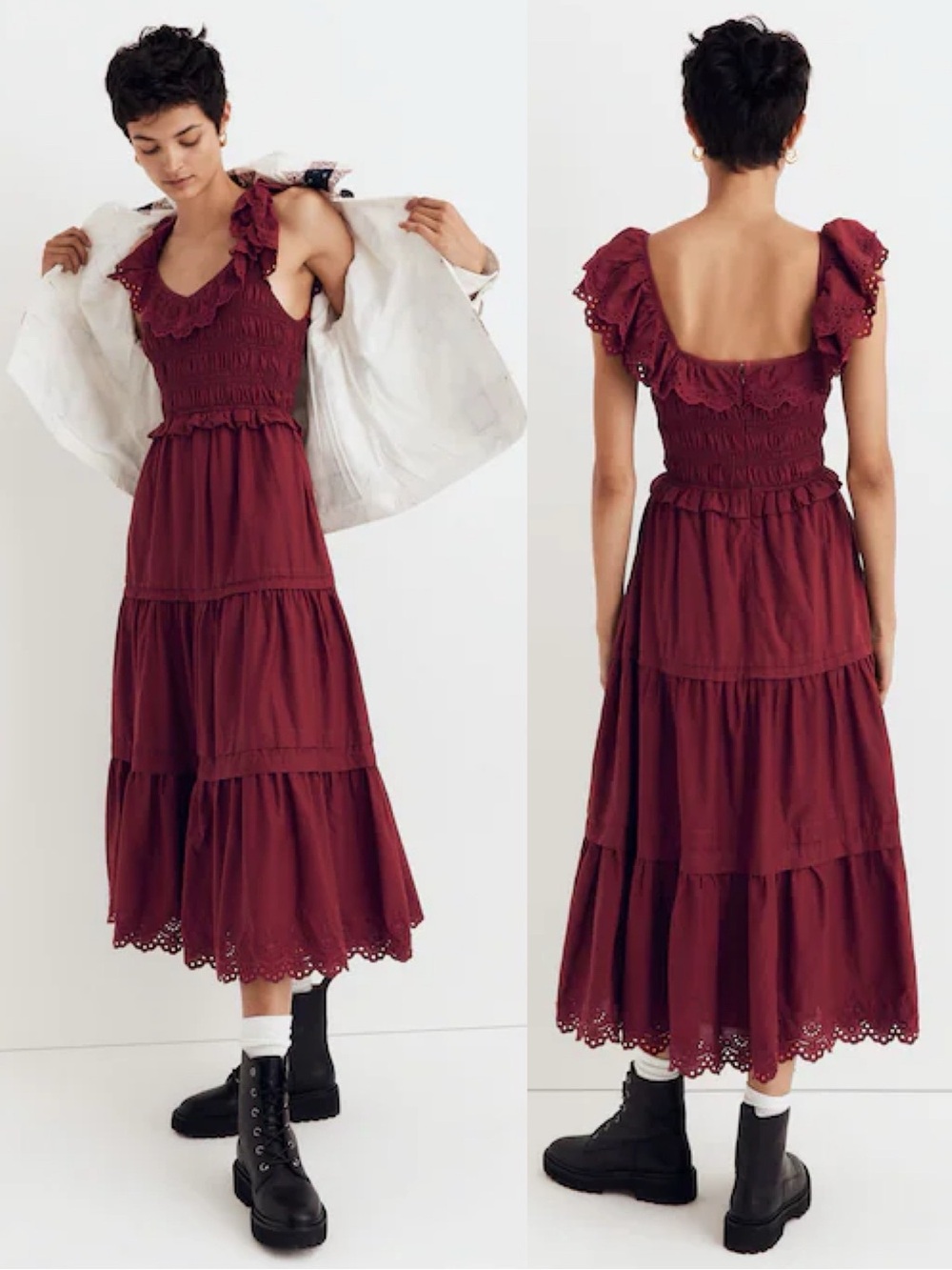NWT Madewell Lucie Embroidered Ruffle Cotton Midi Dress